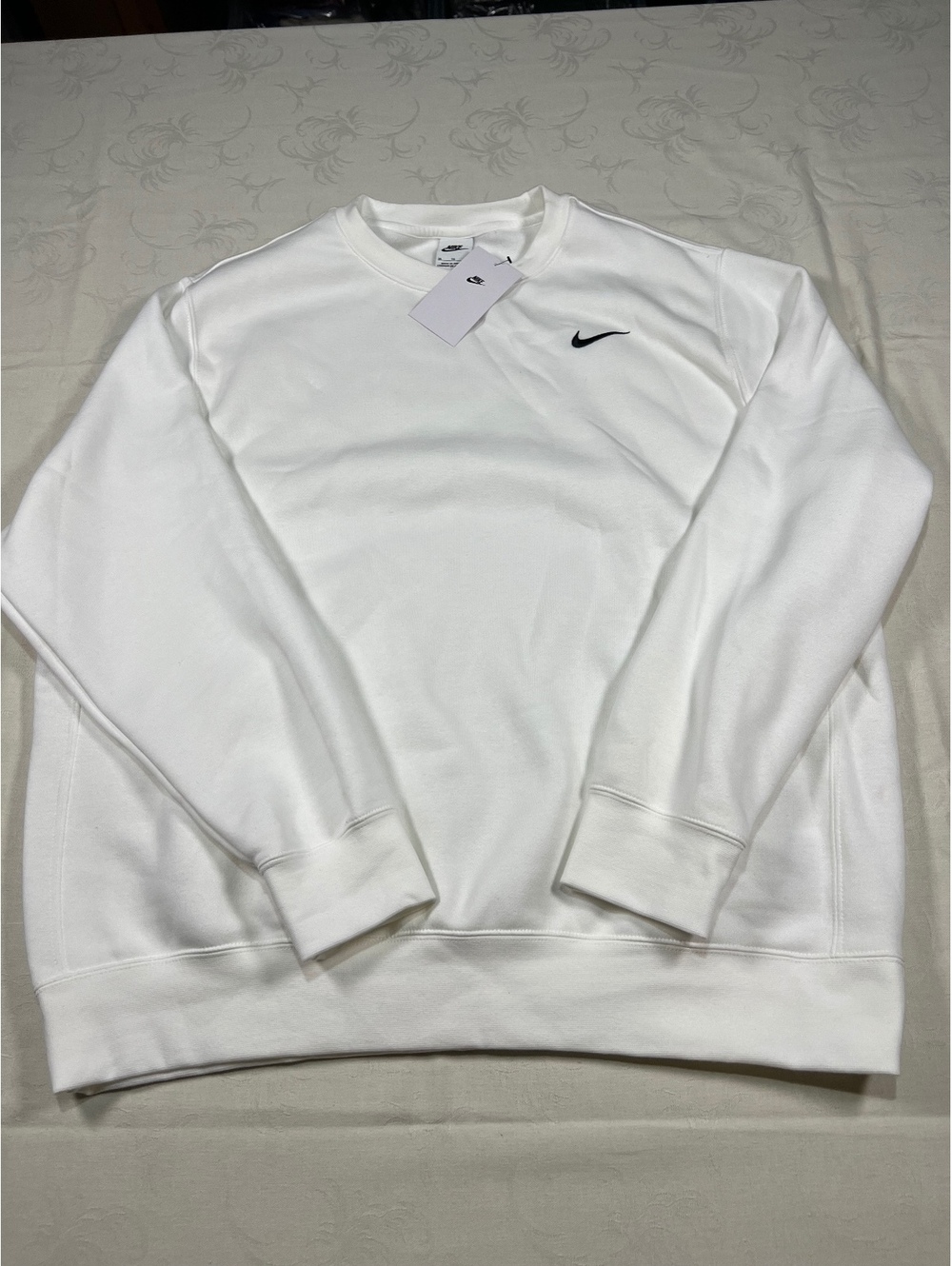 Nike White Solo Swoosh Crewneck Fleece Sweatshirt Size XL